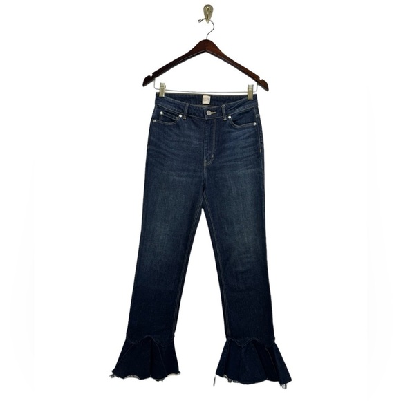 REBECCA TAYLOR LA VIE High Rise Flare Ruffle Hem Jeans Dark Wash 26 - Picture 3 of 10
